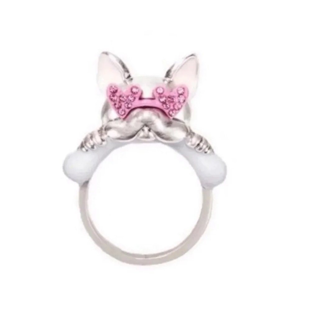 $68 Kate Spade Francois French Bulldog Ring in pink and silver